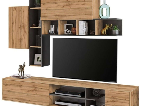 Σύνθεση Τηλεόρασης Raw 05-0611 220x40x200cm Natural-Anthracite