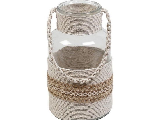 Φανάρι Με Πλέξη DET107 14Χ26cm Beige Espiel Σχοινί,Γυαλί