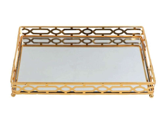 Δίσκος Ορθογώνιος Με Καθρέπτη SUB203 45x30x6cm Gold Espiel Μέταλλο,Γυαλί