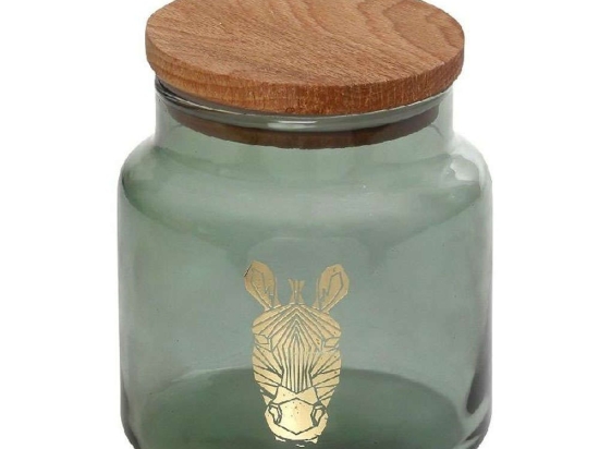Βάζο Αποθήκευσης Με Καπάκι Jungle Zebra RAB615 635ml Φ10x11cm Green Espiel Ξύλο,Γυαλί