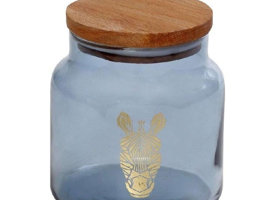 Βάζο Αποθήκευσης Με Καπάκι Jungle Zebra RAB627 635ml Φ10x11cm Blue Espiel Ξύλο,Γυαλί