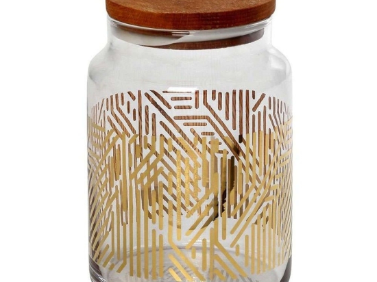 Βάζο Αποθήκευσης Με Καπάκι Labyrinth RAB666 890ml Φ10x14,5cm Gold Espiel Ξύλο,Γυαλί