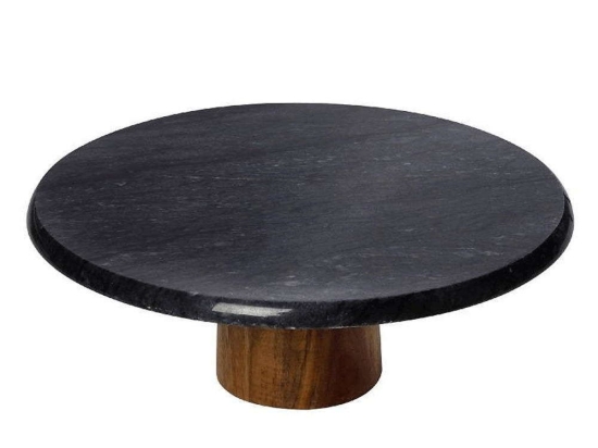 Τουρτιέρα Με Πόδι FAV238 25Χ25x10cm Black-Natural Espiel Μάρμαρο, Ξύλο