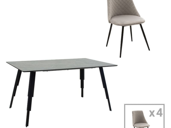 Τραπεζαρία Lifo-Giselle  pakoworld σετ 5τμχ MDF cement-γκρι 140x80x75εκ