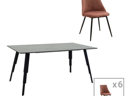 Τραπεζαρία Lifo-Giselle  pakoworld σετ 7τμχ MDF cement-σάπιο μήλο 160x90x75εκ
