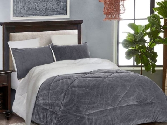 Isadore Lorraine Κουβερτοπάπλωμα με γέμιση 450 gsm Super Soft Υπέρδιπλο 220×240 Flannel-Sherpa Γκρι