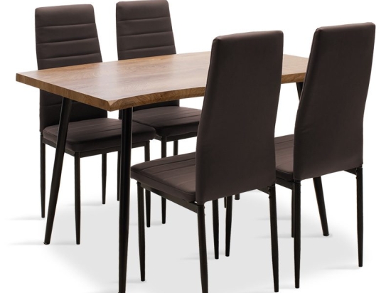 Τραπεζαρία Neve-Parker pakoworld σετ 5τμχ MDF καρυδί με καφέ pu 120x80x75εκ