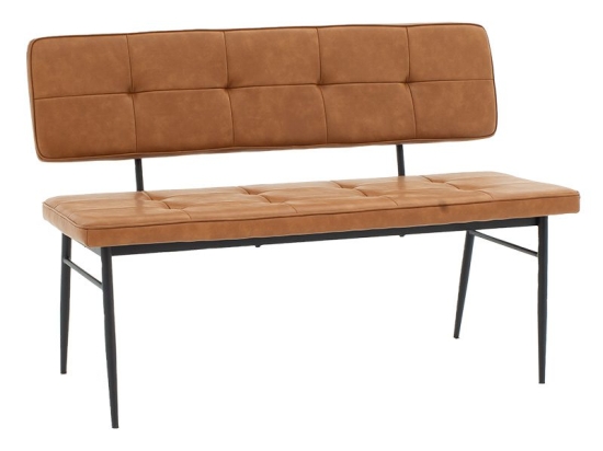 Καναπές 2θέσιος Rosen pakoworld μέταλλο μαύρo-PU μπεζ 122x55.5x84.5εκ