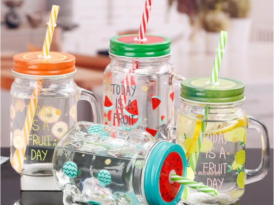 Ποτήρι Γυάλινο με Καλαμάκι “Happy Summer”, 500 ml