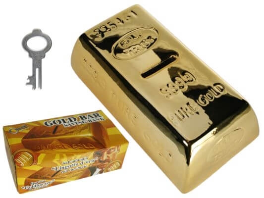 Κεραμικός Κουμπαράς Ράβδος Χρυσού με Κλειδί, 5 x 8,5 x 5 cm