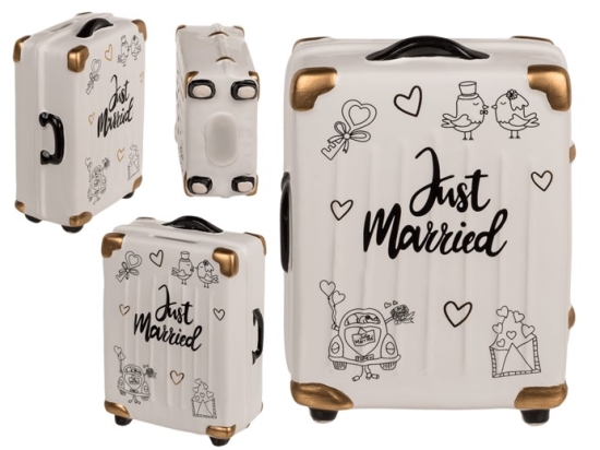 Κουμπαράς βαλίτσα τρόλεϊ, Just Married, 11 x 6,5 x 16,5 εκ., κεραμικός