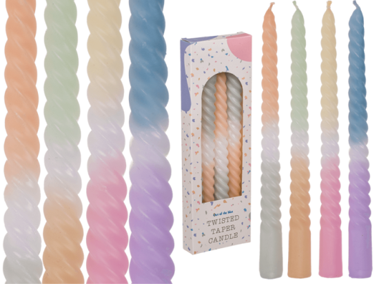 Twisted taper candle with colour gradient, Pastel