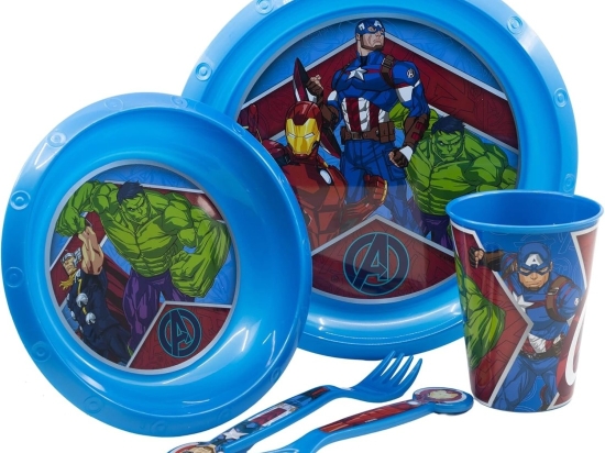 Σετ Φαγητού Avengers με πιατάκια, ποτήρι, κουτάλι και πιρούνι