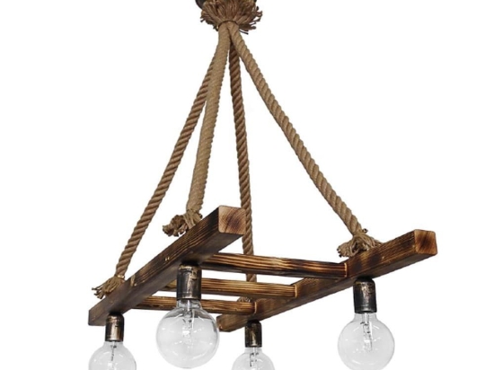 Φωτιστικό Οροφής - Ράγα Skala/4  31-1046 Rope UT-BR Heronia Ξύλο,Σχοινί