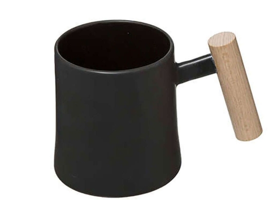 Κούπα Κεραμική Με Ξύλινο Χερούλι 07.173765 370ml Black Κεραμικό
