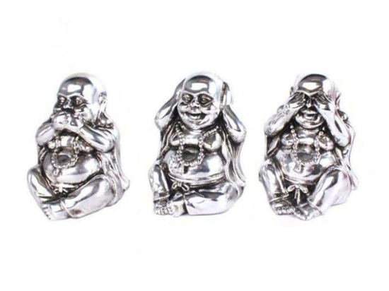 Διακοσμητικός Βούδας See Hear Say (Σετ 3Τμχ) 014.BU0050 14x12x15cm Silver Κεραμικό