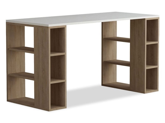 Γραφείο Colmar pakoworld χρώμα λευκό -σκούρο φυσικό 140x60x75εκ