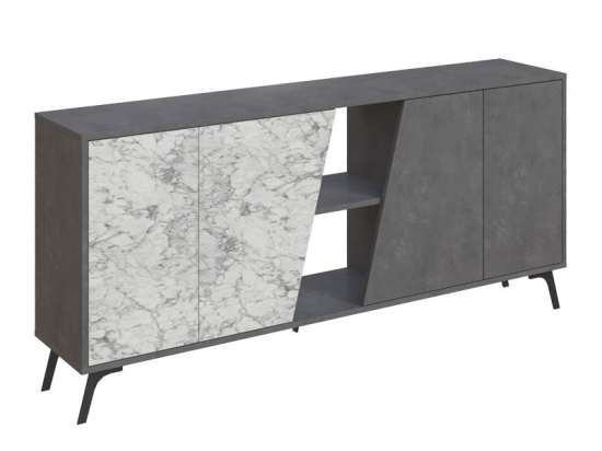 Μπουφές Hana pakoworld ανθρακί antique-λευκό μαρμάρου 180x35.5x82εκ