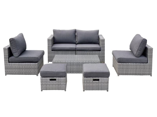 BALI SET ΜΕΤΑΛΛΟ - WICKER: ΤΡΑΠΕΖΙ+ 2Θ ΚΑΝΑΠΕ+ 2 ΣΚΑΜΠΟ+ 2 ΚΑΘΙΣΜΑΤΑ, ΑΠΟΧΡΩΣΗ ΓΚΡΙ