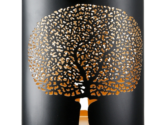 ΦΑΝΑΡΙ ΚΑΤΑΙΓΙΔΑΣ CYLINDRICAL "SOLITARY TREE" ΔΕΝΤΡΟ MOTIF ΜΕΤΑΛΛΟ ΜΑΥΡΟ ΧΡΥΣΟ PU 14X10X15CM