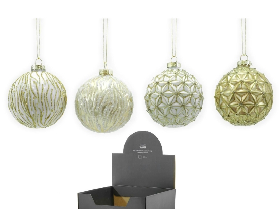 ΜΠΑΛΑ ΜΕ GLITTER ΔΙΑΚΟΣΜΗΣΗ ΛΕΥΚΟ/ΧΡΥΣΟ ΓΥΑΛΙ Φ8CM ΣΕ 4 ΣΧΕΔΙΑ