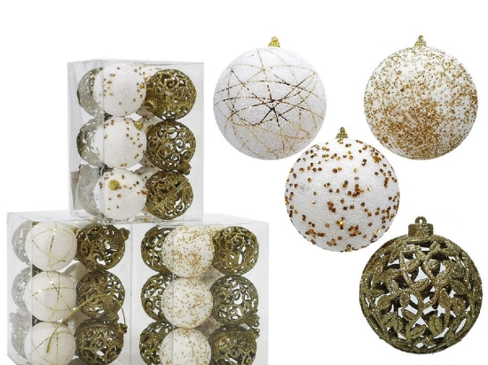 ΜΠΑΛΑ ΛΕΥΚΟ/ΧΡΥΣΟ ΜΕ GLITTER Φ6CM ΣΕΤ 12ΤΜΧ ΣΕ 3 ΣΧΕΔΙΑ