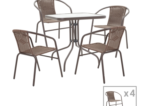 TΡΑΠΕΖΑΡΙΑ OBBI-WATSON PAKOWORLD ΣΕΤ 5ΤΕΜ ΚΑΦΕ ΜΕΤΑΛΛΟ-PE RATTAN 80X80X70ΕΚ