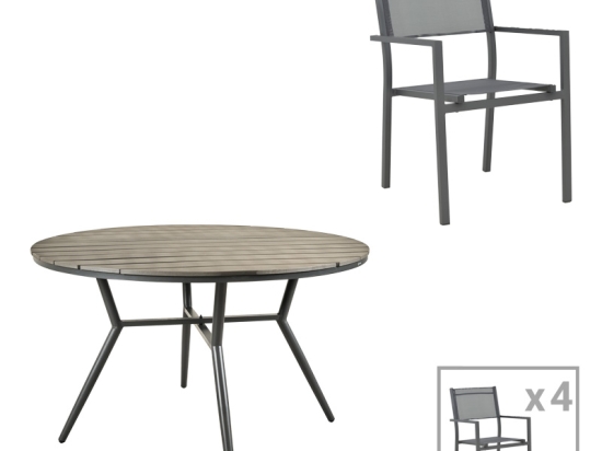 ΤΡΑΠΕΖΑΡΙΑ APPA-MOLY ΣΕΤ 5ΤΕΜ PAKOWORLD ΑΛΟΥΜΙΝΙΟ ΚΑΙ PLYWOOD ΣΕ ΑΝΘΡΑΚΙ ΑΠΟΧΡΩΣΗ Φ120X74ΕΚ