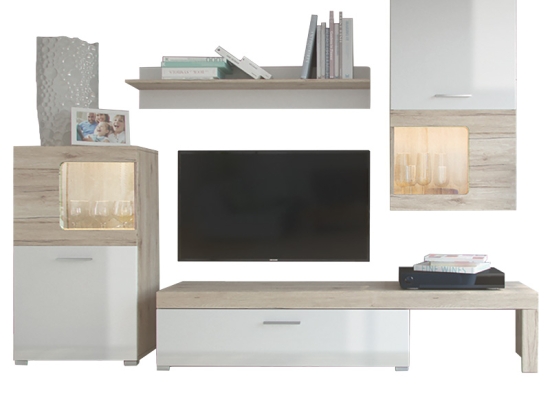 ΣΥΝΘΕΤΟ ΣΑΛΟΝΙΟΥ ANNALIE PAKOWORLD LED SONOMA-ΛΕΥΚΟ GLOSS 215X39X180ΕΚ