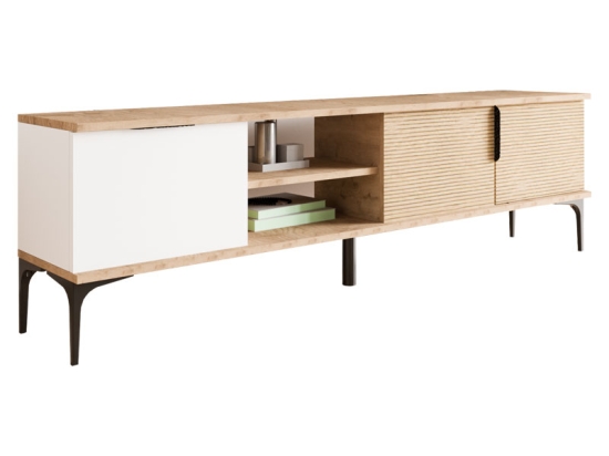 ΕΠΙΠΛΟ ΤΗΛΕΟΡΑΣΗΣ KOWEL PAKOWORLD ΜΕΛΑΜΙΝΗΣ ΛΕΥΚΟ-OAK 180X34X51ΕΚ