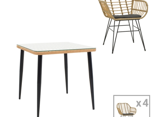ΤΡΑΠΕΖΑΡΙΑ NAOKI V ΣΕΤ 5ΤΕΜ PAKOWORLD RATTAN PE ΣΕ ΦΥΣΙΚΗ ΑΠΟΧΡΩΣΗ ΚΑΙ ΜΑΥΡΟ ΜΕΤΑΛΛΟ 80X80X78ΕΚ
