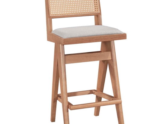 ΣΚΑΜΠΟ BAR WINSLOW PAKOWORLD ΞΥΛΟ RUBBERWOOD ΑΝΟΙΚΤΟ ΚΑΡΥΔΙ-PVC RATTAN ΦΥΣΙΚΟ-ΥΦΑΣΜΑ ΓΚΡΙ 44.5X46X98ΕΚ