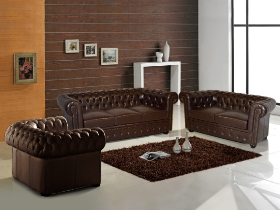ΣΕΤ ΣΑΛΟΝΙ 2ΘΕΣΙΟ & 3ΘΕΣΙΟ & ΠΟΛΥΘΡΟΝΑ CHESTERFIELD ΣΚΟΥΡΟ ΚΑΦΕ