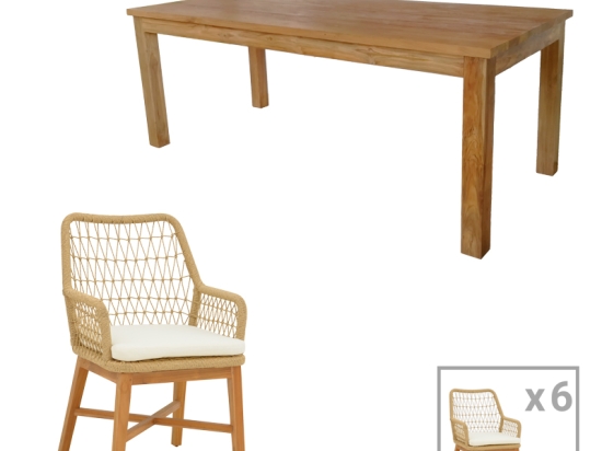 ΤΡΑΠΕΖΑΡΙΑ 7ΤΕΜ ELAIZA-WOOLY PAKOWORLD TEAK ΞΥΛΟ ΣΕ ΦΥΣΙΚΗ-ΜΠΕΖ ΑΠΟΧΡΩΣΗ 220X90X75ΕΚ
