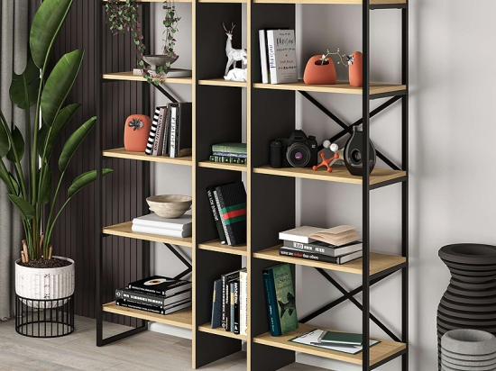 ΒΙΒΛΙΟΘΗΚΗ DETROIT MEGAPAP ΧΡΩΜΑ SAPPHIRE OAK - SILKY BLACK 143,5X35,2X175ΕΚ.
