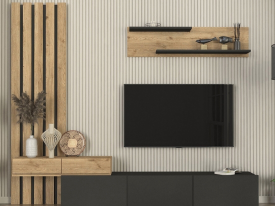 ΣΥΝΘΕΣΗ ΤΗΛΕΟΡΑΣΗΣ ROSALINE MEGAPAP ΧΡΩΜΑ ΑΝΘΡΑΚΙ - SEPET OAK 233X31,3X196,8ΕΚ.