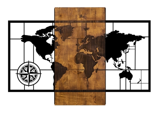 ΔΙΑΚΟΣΜΗΤΙΚΟ ΤΟΙΧΟΥ WORLD MAP MEGAPAP ΞΥΛΙΝΟ - ΜΕΤΑΛΛΙΚΟ ΧΡΩΜΑ ΚΑΡΥΔΙ - ΜΑΥΡΟ 85X3X58ΕΚ.