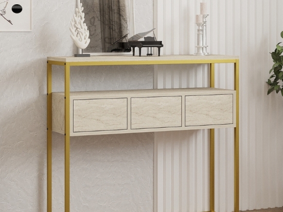 ΚΟΝΣΟΛΑ GUARDA MEGAPAP ΧΡΩΜΑ ΜΠΕΖ TRAVERTINE - ΧΡΥΣΟ 100X29X90ΕΚ.