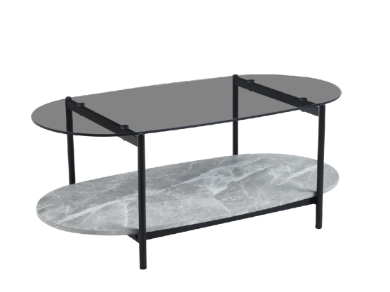 ΤΡΑΠΕΖΙ ΣΑΛΟΝΙΟΥ ΟΒΑΛ KITTY HM18040 ΓΥΑΛΙ ΦΙΜΕ TOP-GREY MARBLE ΜΕΛΑΜΙΝΗ 110x50x43Υεκ