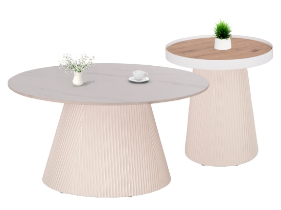 ΣΕΤ 2ΤΜΧ ΤΡΑΠΕΖΙΑ ΣΑΛΟΝΙΟΥ DUNCAN HM21082 MDF ΚΡΕΜ ΚΑΙ ΚΕΡΑΜΙΚΟ TOP Φ80εκ & Φ45εκ