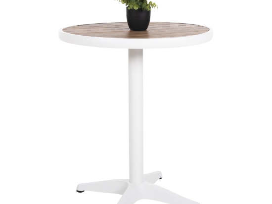 ΤΡΑΠΕΖΙ ΑΛΟΥΜΙΝΙΟΥ ΣΤΡΟΓΓΥΛΟ ALEXA HM6086.02 ΛΕΥΚΟ-POLYWOOD TOP ΦΥΣΙΚΟ Φ60x73Υεκ.