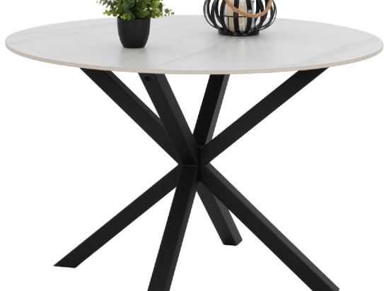 ΤΡΑΠΕΖΙ ΤΡΑΠΕΖΑΡΙΑΣ ΣΤΡΟΓΓΥΛΟ SYNTEC HM9309.02 SINTERED STONE ΛΕΥΚΟ ΜΕΤΑΛ.ΠΟΔΙΑ Φ115x75Y εκ.