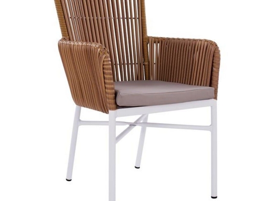 Πολυθρόνα Αλουμινίου Με Wicker HM5298.01 Λευκή/Μπέζ 57Χ60Χ90cm