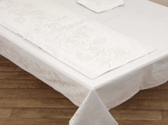 Τραπεζομάντηλο Σετ 9τμχ. Des.2410 1.Ivory Anna Riska 165X260 160x260cm Βαμβάκι-Πολυέστερ