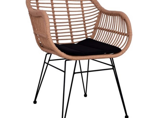 Πολυθρόνα Μεταλλική Με Μαξιλάρι Και Μπεζ Wicker HM5450