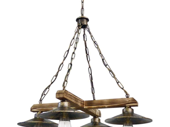 Φωτιστικό Οροφής R-150Cross 4/L Chain Bronze 30-0053 Heronia Μέταλλο,Ξύλο
