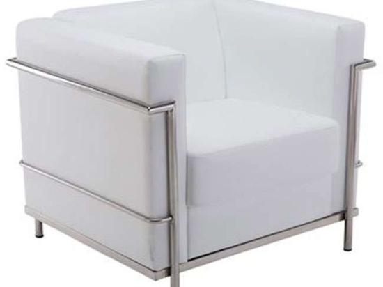 Πολυθρόνα Genova Ε947,11 Inox & Pu White Μέταλλο,Τεχνόδερμα