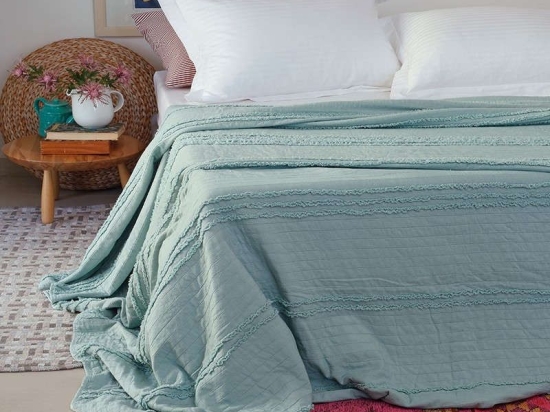Κουβερλί Reina Stonewashed Aqua Melinen Υπέρδιπλο 200x240cm Πολυέστερ