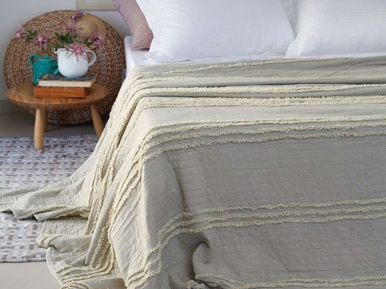 Κουβερλί Reina Stonewashed Beige Melinen Υπέρδιπλο 200x240cm Πολυέστερ