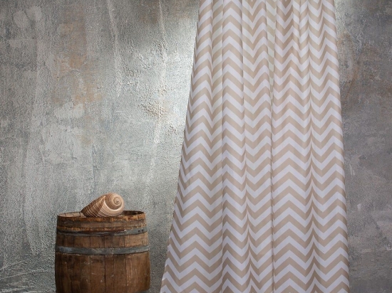 Κουρτίνα Μπάνιου Zig Zag Beige Melinen 180Πx200Υ 180x200cm Πολυέστερ